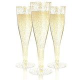 Plastic Champagne Flutes Disposable - 100 Pack | Gold Glitter Plastic Champagne Glasses for Parties | Glitter Clear Plastic Cups | Plastic Toasting Glasses | Mimosa Glasses | Wedding Party Bulk Pack