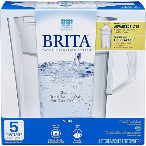 Brita Water Pitcher, Slim, 5 Cup Capacity, Includes One Advanced Filter-White, Size