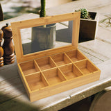 Bamboo Tea Box Storage Organizer With See Through Lid, 8 Adjustable Chest Compartments, Natural Bamboo Wooden Finish Tea Bag Organizer by Cooler Kitchen