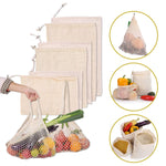 Reusable Produce Bags Set of 8, 100% Organic Cotton Grocery Shopping Drawstring Bag, Joyhill Zero Waste Washable Food Fruit Vegetable & Mesh Storage Bags