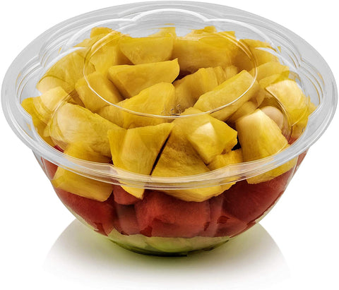 Plastic Salad Bowl by Green Direct - 48 oz Large Disposable Clear Mixing Bowl set with lid for chopped - iced - or fruit salad. Pack of 50