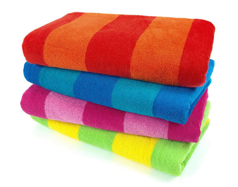Kaufman – 100% Cotton Velour Striped Beach & Pool Towel 4-Pack – 30in x 60in