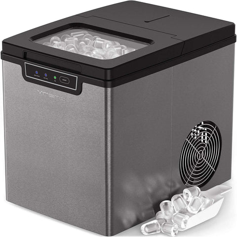 Vremi Countertop Ice Maker - Ice Cubes Ready in 9 Minutes - Makes 26 Pounds Ice in 24 hrs - Perfect for Water Bottles, Mixed Drinks - Portable Stainless Steel Ice Maker with Ice Scoop and Basket