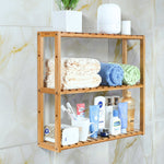 HOMFA Bamboo Bathroom Shelf 3-Tier Multifunctional Adjustable Layer Rack Wall Mounted Utility Storage Organizer Bathroom Kitchen Living Room Holder