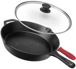 Pre-Seasoned Cast Iron Skillet (12-Inch) W/ Glass Lid and Handle Cover Oven Safe Cookware | Heat-Resistant Holder | Indoor and Outdoor Use | Grill, Stovetop, Induction Safe