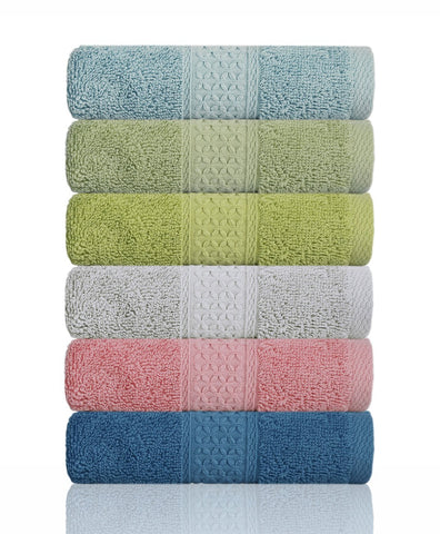 Cleanbear Face-Cloth Washcloths Set,100% Cotton, High Absorbent, 6-Pack 6 Colors, Size13 x13-deep Color