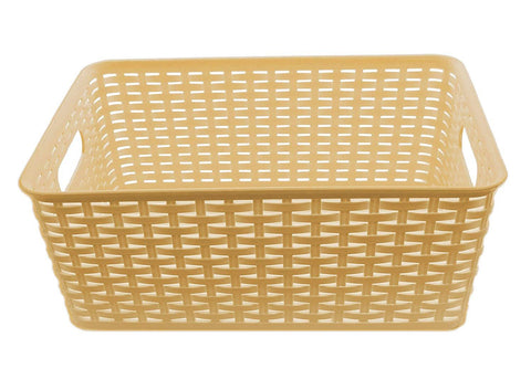 YBM HOME Plastic Rattan Storage Box Container Open Bin Basket Closet Shelf Kitchen Cabinet Pantry Office Desktop Organizer (Medium, Blue)