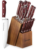 Emojoy Knife Set, 15-Piece Kitchen Knife Set with Block Wooden, Manual Sharpening for Chef Knife Set, German Stainless Steel