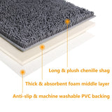 VDOMUS Soft Microfiber Shag Bath Rug, Extra Absorbent and Comfortable, Anti-slip,Machine-Washable Large Bathroom Mat, 32" x 20", Grey