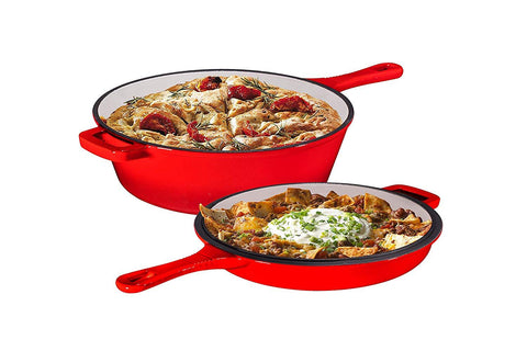 Ultimate Pre-Seasoned 2-In-1 Cast Iron Multi-Cooker – Heavy Duty 3 Quart Skillet and Lid Set, Versatile Healthy Design, Non-Stick Kitchen Cookware, Use As Dutch Oven Frying Pan (Pre-Seasoned)