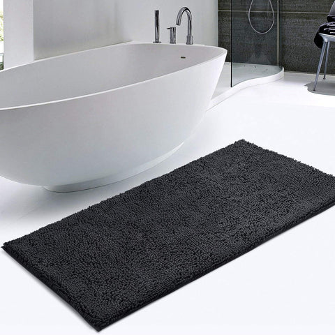 KMAT Bath Mat for Bathroom, 47"x 28" Chenille Bathroom Rug Machine-Washable Extra Soft and Absorbent Large Long Bathmat Shaggy Bath Rug, Non-Slip and Non-Shedding Bathroom Floor Mat Shower Rug (Grey)