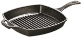 Lodge 10.5 Inch Square Cast Iron Grill Pan. Pre-seasoned Grill Pan with Easy Grease Draining for Grilling Bacon, Steak, and Meats.