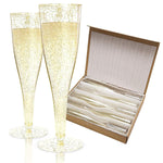 Plastic Champagne Flutes Disposable - 100 Pack | Gold Glitter Plastic Champagne Glasses for Parties | Glitter Clear Plastic Cups | Plastic Toasting Glasses | Mimosa Glasses | Wedding Party Bulk Pack