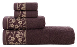 HYGGE Premium Turkish Cotton Towel Set with Floral Jacquard; 1 Bath Towel (27" x 56"); 1 Hand Towel (19" x 32"); 2 Washcloths (12" x 12")