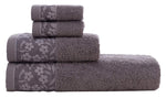 HYGGE Premium Turkish Cotton Towel Set with Floral Jacquard; 1 Bath Towel (27" x 56"); 1 Hand Towel (19" x 32"); 2 Washcloths (12" x 12")