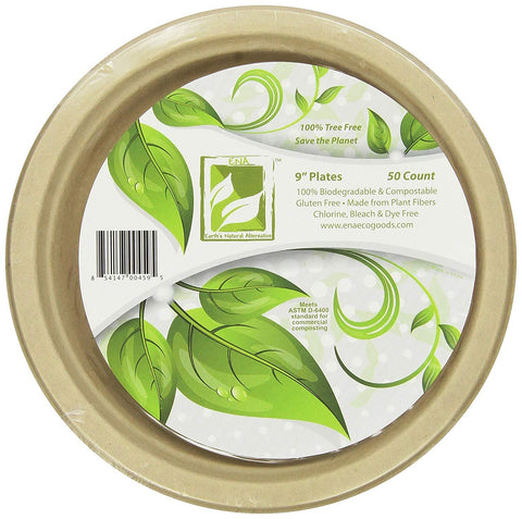 Earth's Natural Alternative Eco-Friendly, Natural Compostable Plant Fiber 9" Plate, Natural, 50 Count