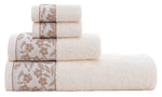 HYGGE Premium Turkish Cotton Towel Set with Floral Jacquard; 1 Bath Towel (27" x 56"); 1 Hand Towel (19" x 32"); 2 Washcloths (12" x 12")