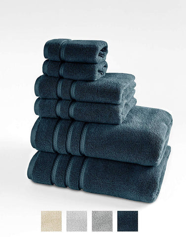 TRIDENT Large Bath Towels, 100% Cotton Zero Twist Towels 6 Piece Set -2 Bath, 2 Hand, 2 Washcloths, Softer Than a Cloud, Premium, Absorbent, Luxury Hotel Collection (Grey)