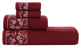 HYGGE Premium Turkish Cotton Towel Set with Floral Jacquard; 1 Bath Towel (27" x 56"); 1 Hand Towel (19" x 32"); 2 Washcloths (12" x 12")