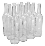 North Mountain Supply 750ml Glass Bordeaux Wine Bottle Flat-Bottomed Cork Finish - Case of 12 - Clear/Flint