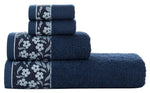 HYGGE Premium Turkish Cotton Towel Set with Floral Jacquard; 1 Bath Towel (27" x 56"); 1 Hand Towel (19" x 32"); 2 Washcloths (12" x 12")