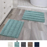 Navy Blue Bathroom Rugs Slip-Resistant Extra Absorbent Soft and Fluffy Striped Bath Mat Set Chenille Bath Rugs, Floor Mats Dry Fast Machine Washable (Set of 2-20" x 32"/17" x 24")