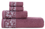 HYGGE Premium Turkish Cotton Towel Set with Floral Jacquard; 1 Bath Towel (27" x 56"); 1 Hand Towel (19" x 32"); 2 Washcloths (12" x 12")