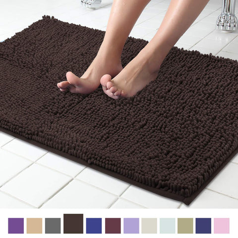 ITSOFT Non Slip Shaggy Chenille Soft Microfibers Bathroom Rug with Water Absorbent, Machine Washable, 21 x 34 inches Charcoal Gray
