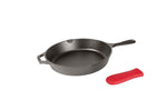 Lodge 12 Inch Cast Iron Skillet. Pre-Seasoned Cast Iron Skillet with Red Silicone Hot Handle Holder.