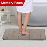 24" x 17" Microfiber Memory Foam Bath Mat with Anti-Skid Bottom Non-Slip Quickly Drying Gray Striped Pattern